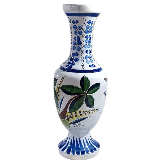 Vintage 15"  Hand-Painted Signed Tonala Mexico Pottery Vase With Peacock - Picture 3 of 12